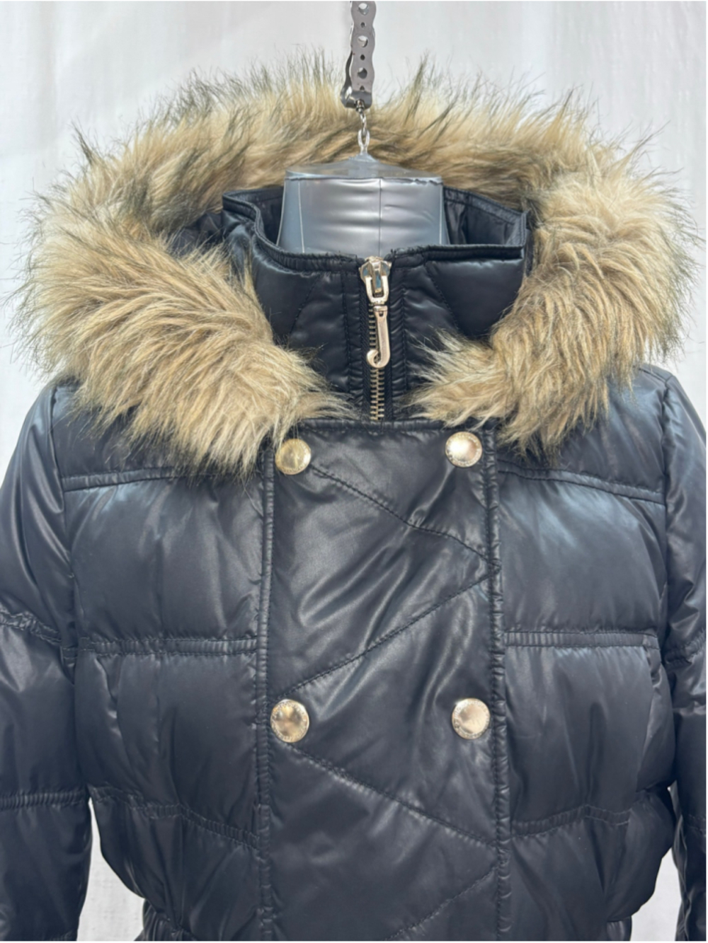 Women's Vintage Juicy Couture Y2K Black Puffer Coat with Faux Fur Hood Size XL - Picture 3 of 10
